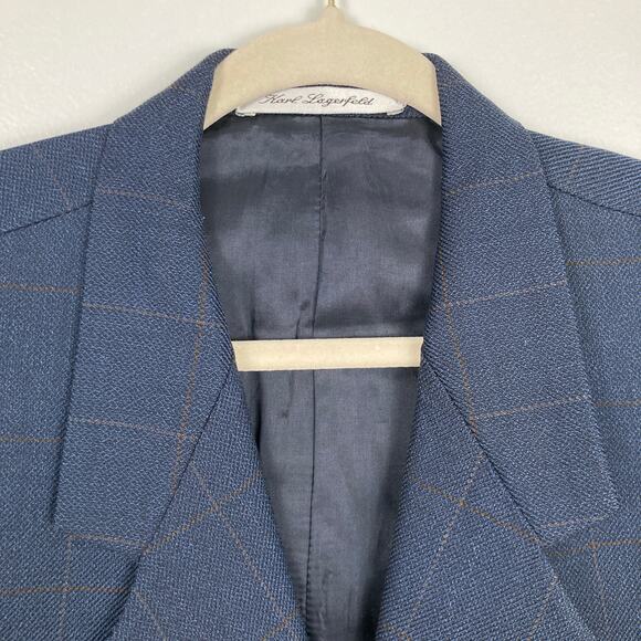 Karl Lagerfeld Mens 42R Blue Windowpane 100% Wool Blazer Suit Jacket Career - Picture 3 of 15